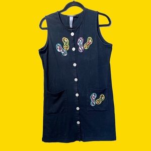 Vintage Unique Rare Embroidered Flip Flop Buttonup Dress.